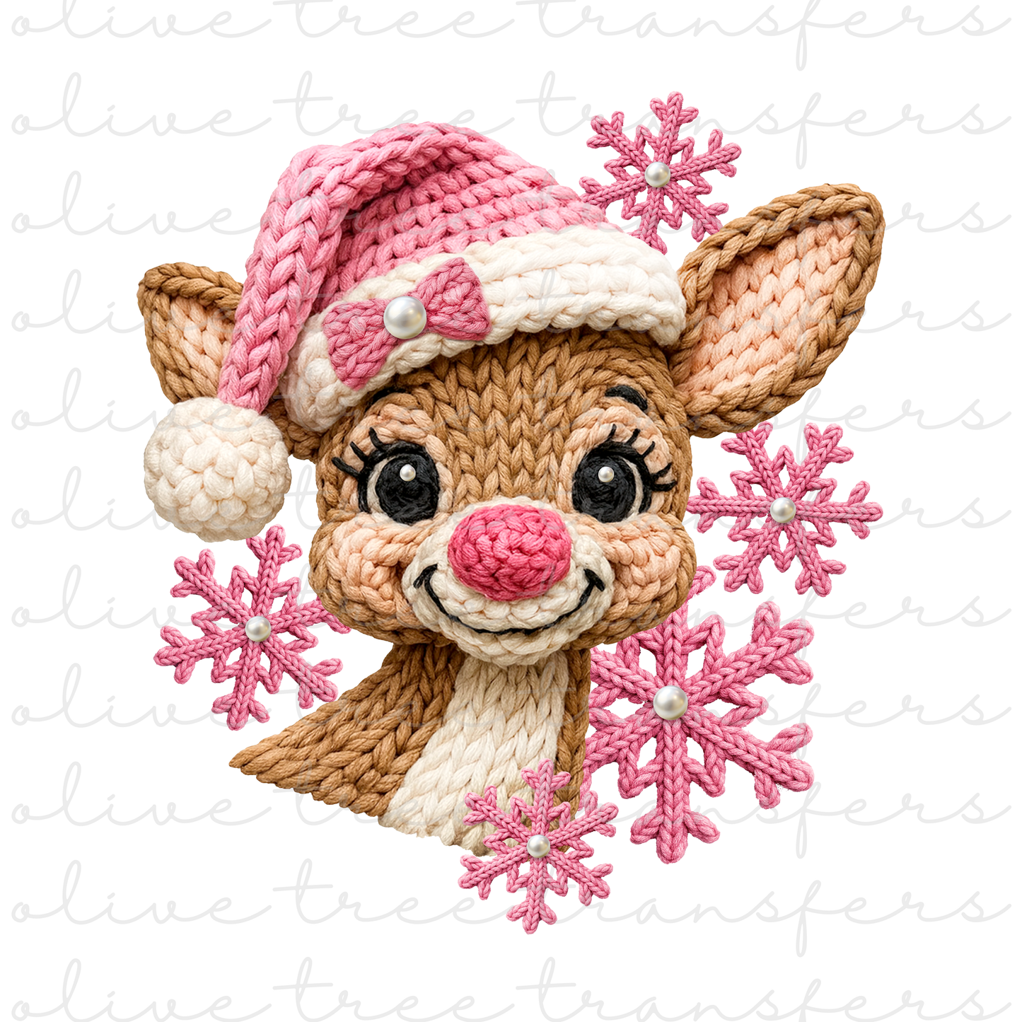 SUBLIMATION TRANSFER - Faux Yarn Pink Reindeer