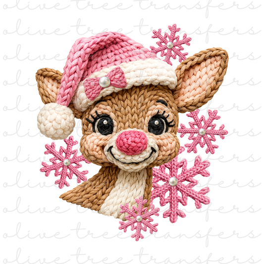 SUBLIMATION TRANSFER - Faux Yarn Pink Reindeer