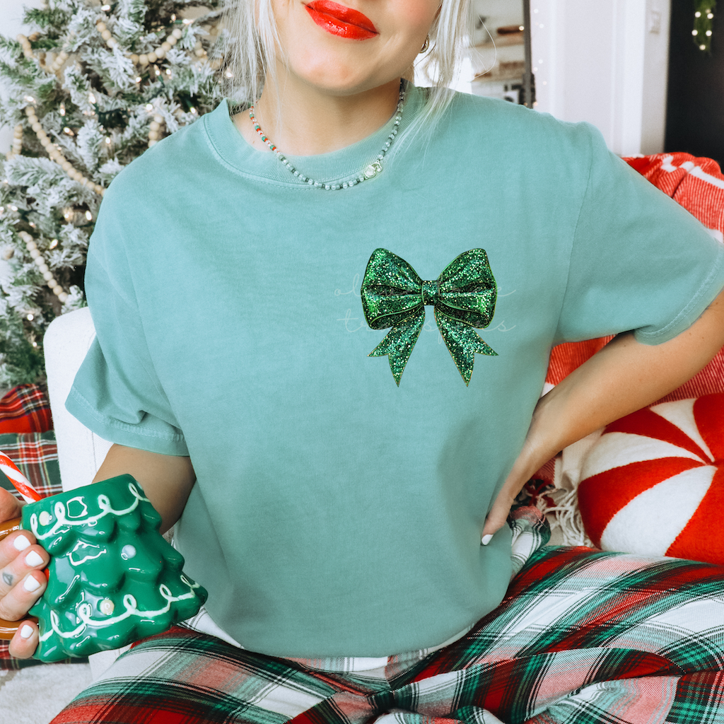 Faux Glitter Green Bow (POCKET)