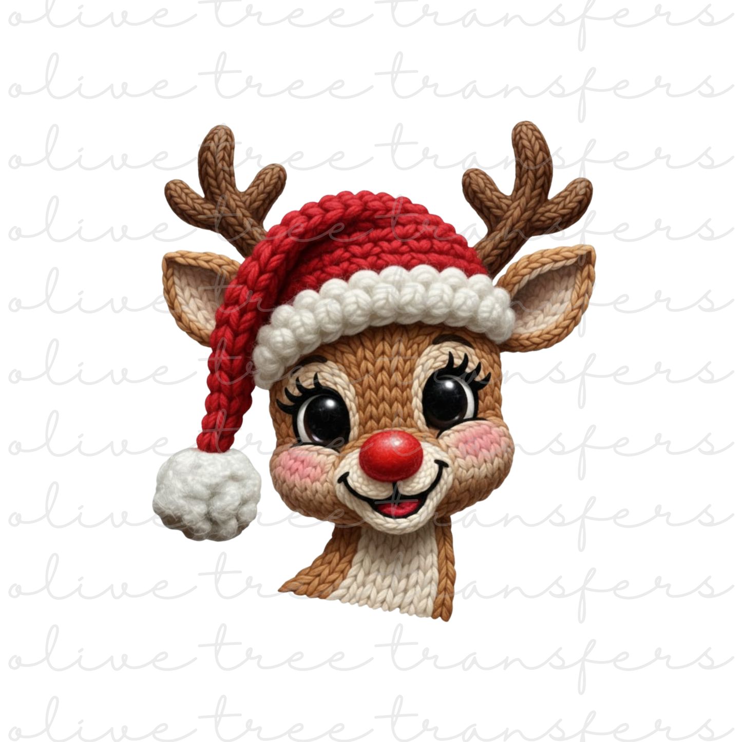SUBLIMATION TRANSFER - Faux Yarn Reindeer with Santa Hat