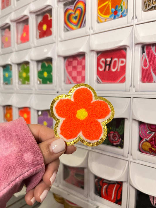 Neon Orange Flower | Chenille Patch